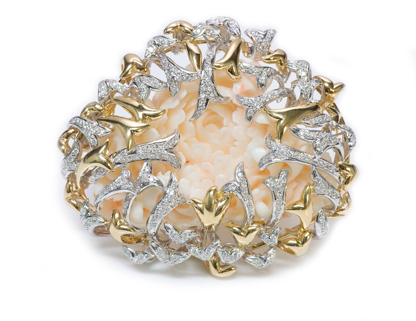 H. Stern DVF Diane Von Furstenberg Gold Diamond Coral Brooch