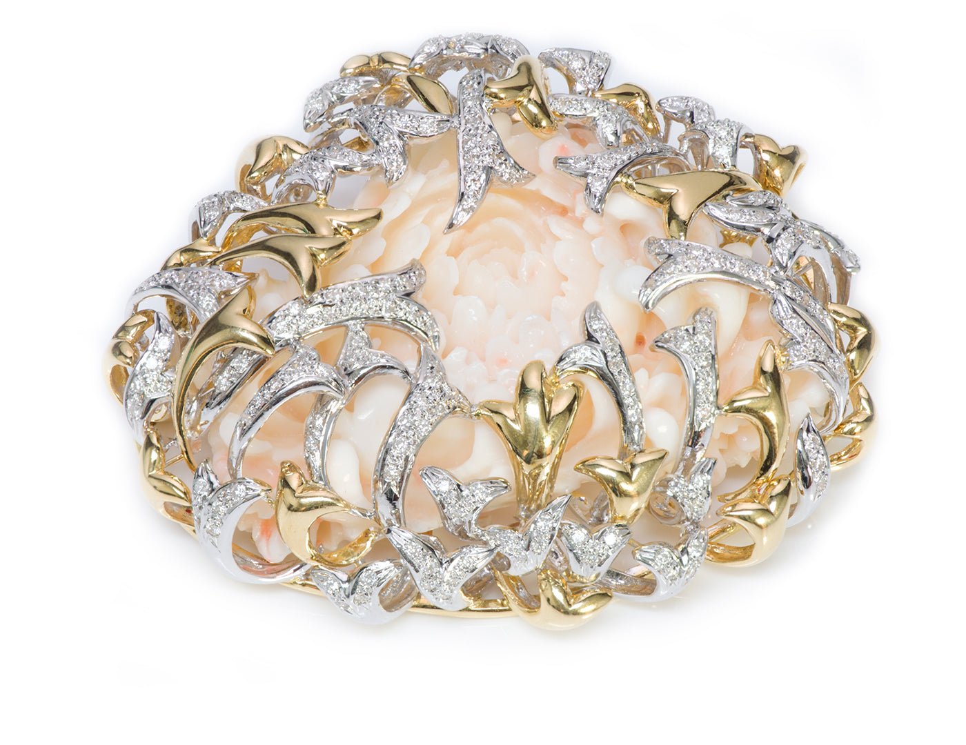 H. Stern DVF Diane Von Furstenberg Gold Diamond Coral Brooch