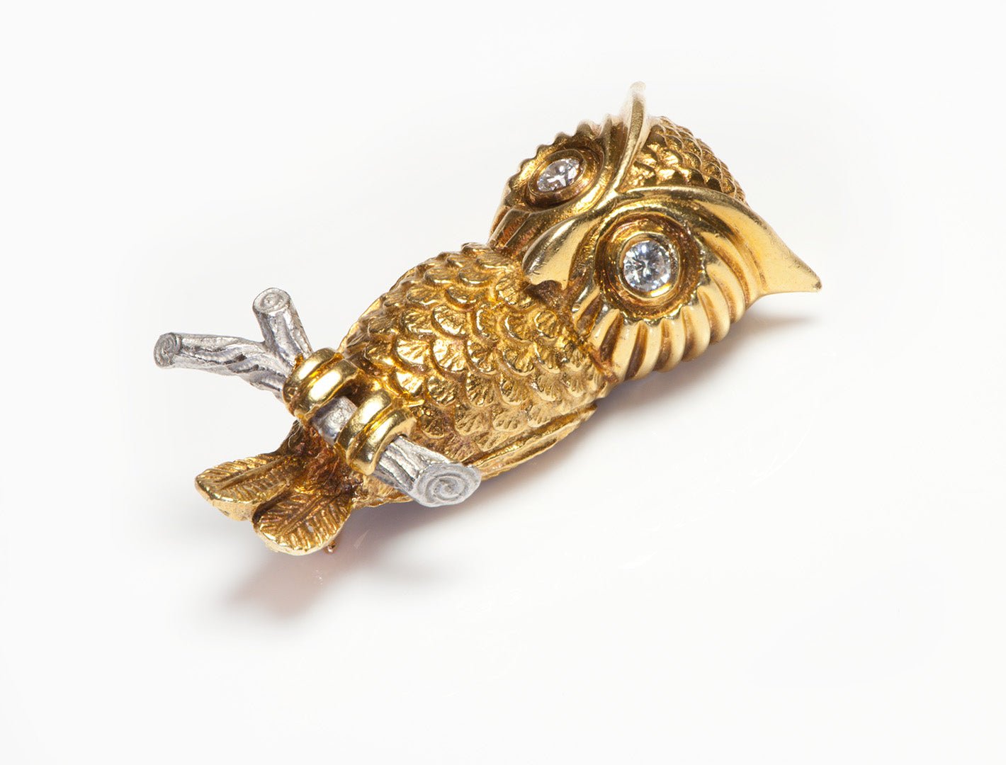 Hammerman Brothers 18K Gold Diamond Owl Brooch