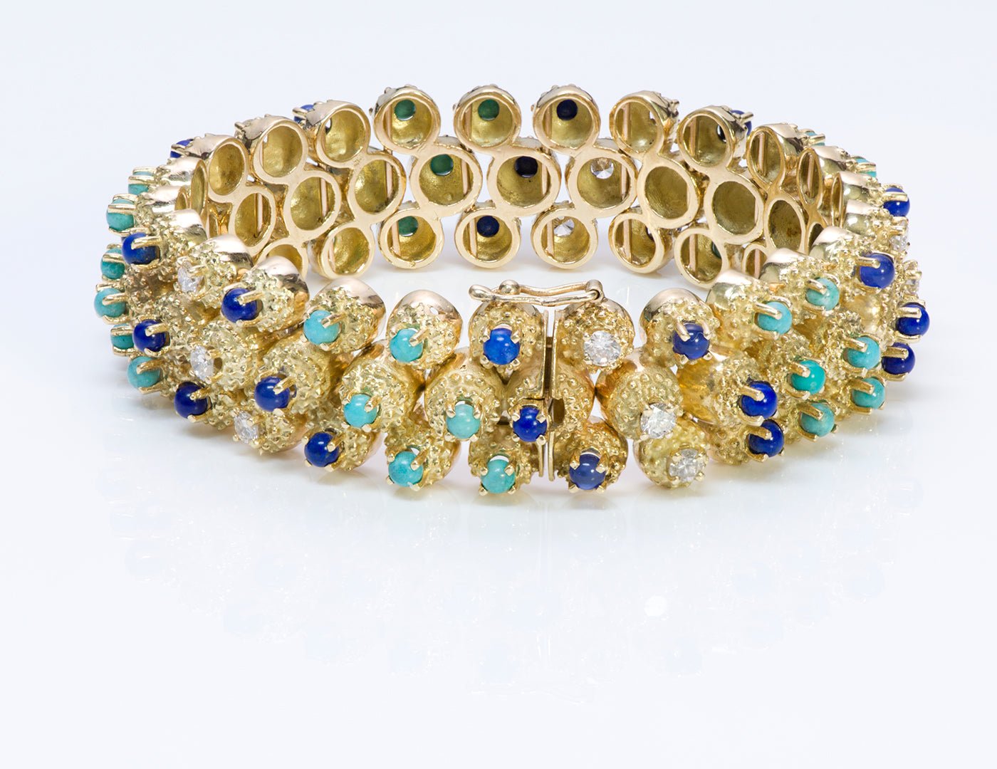 Hammerman Brothers 18K Gold Diamond Turquoise Lapis Bracelet