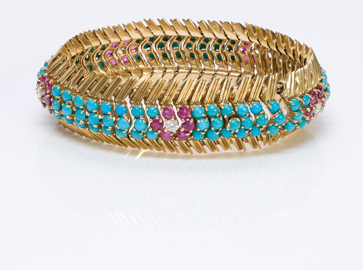 Hammerman Brothers 18K Gold Ruby Diamond Turquoise Bracelet