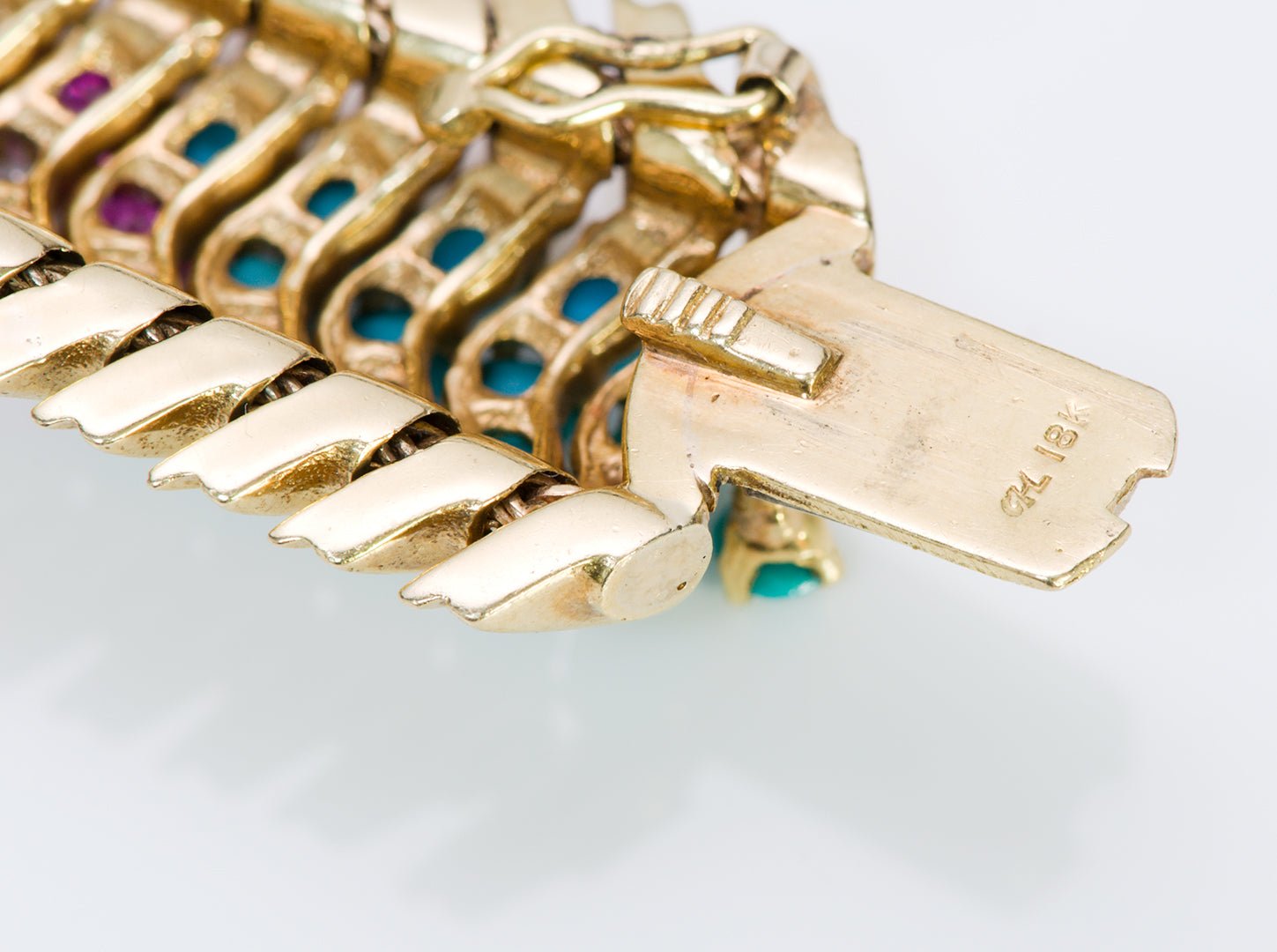 Hammerman Brothers 18K Gold Ruby Diamond Turquoise Bracelet