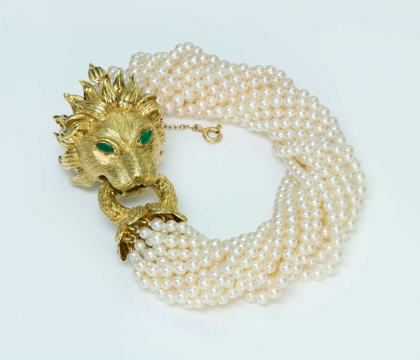 Hammerman Brothers Gold Lion Emerald Pearl Bracelet