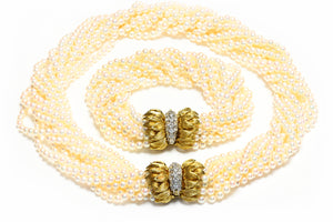 Hammerman Brothers 18K Gold Diamond Pearl Necklace Bracelet