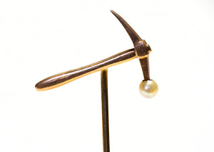 Antique Gold Mining Pick Hammer Pearl Stick Pin