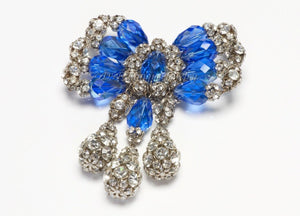Hattie Carnegie 1950’s Blue Crystal Beads Large Bow Tassel Brooch