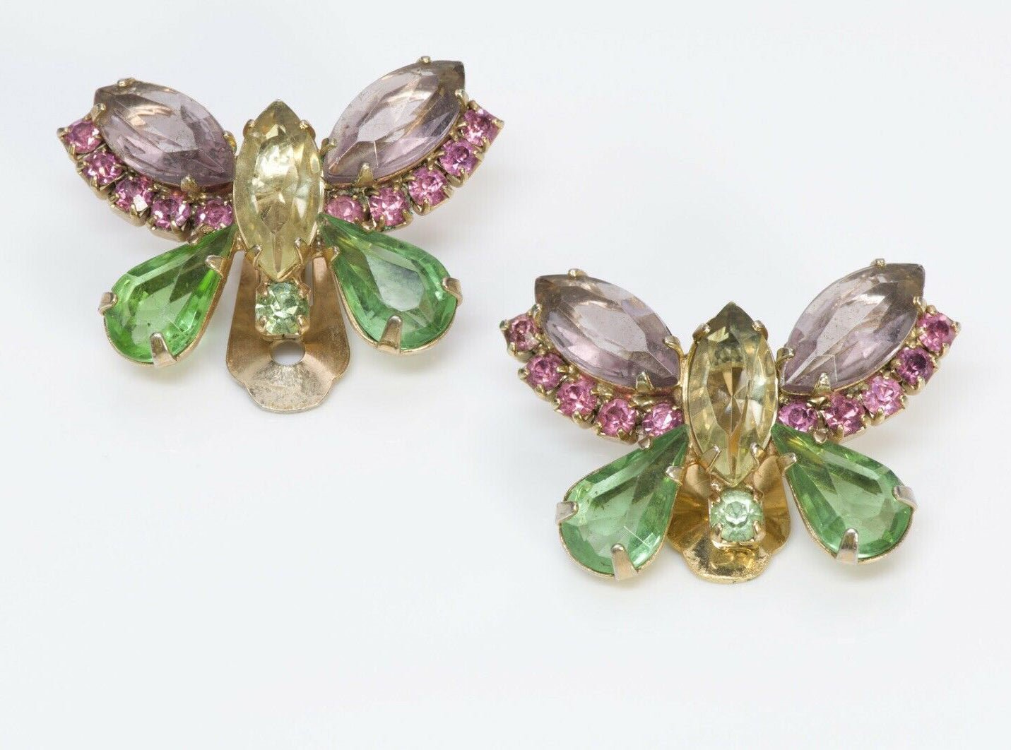 Hattie Carnegie 1950's Crystal Butterfly Earrings Brooch Set