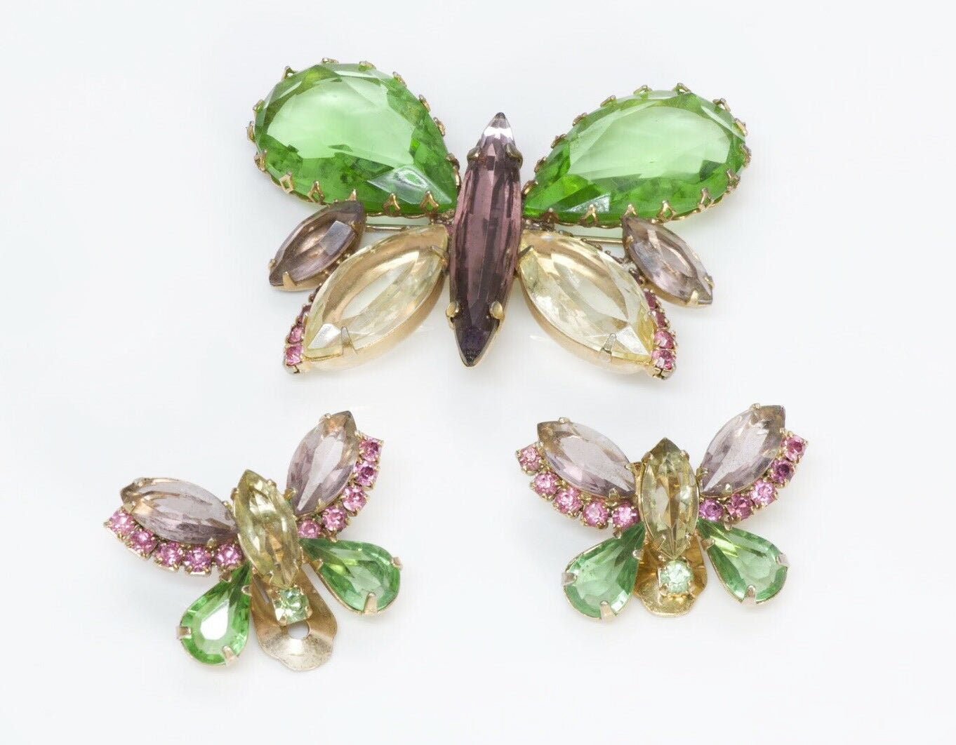 Hattie Carnegie 1950's Crystal Butterfly Earrings Brooch Set