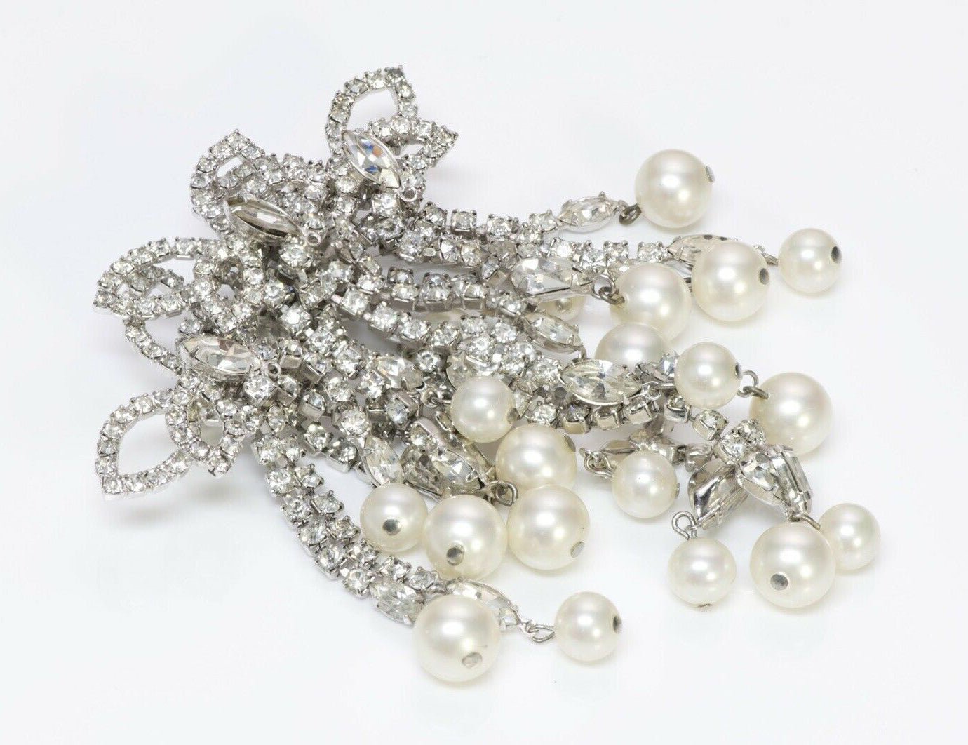 Hattie Carnegie 1950’s Edwardian Style Pearl Crystal Tassel Brooch