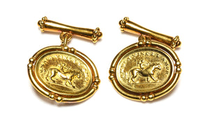 Helen Woodhull 18K Gold Cufflinks – 'Love Conquers All' Motif
