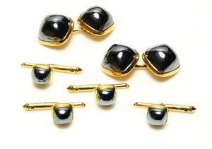 Larter & Sons Art Deco Gold Hematite Cufflink with Four Studs