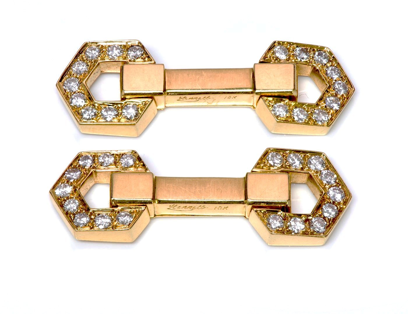 Hennell 18K Gold Diamond Stirrup Cufflinks
