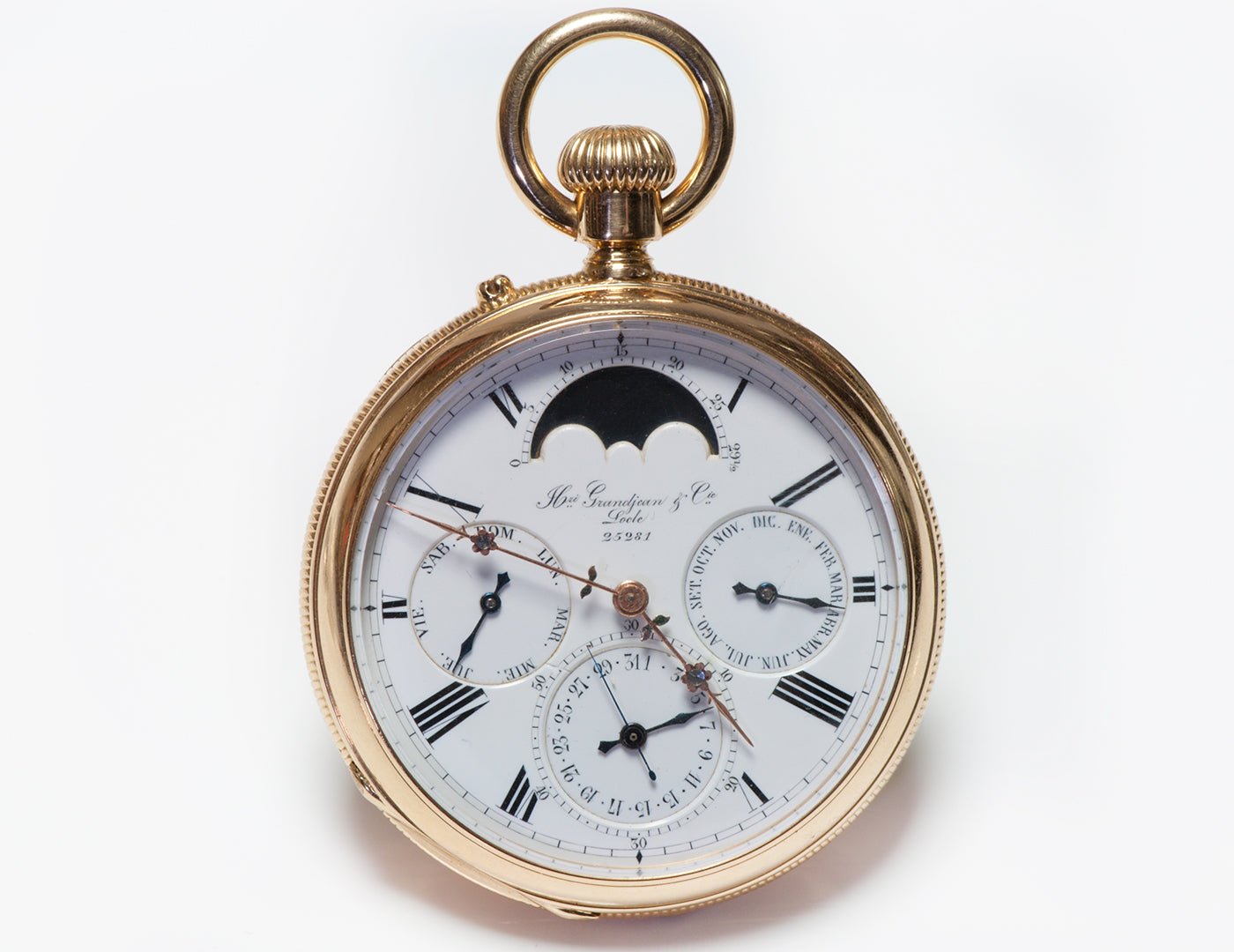 Henri Grandjean et Cie Le Locle Antique Gold Moon Phase Pocket Watch