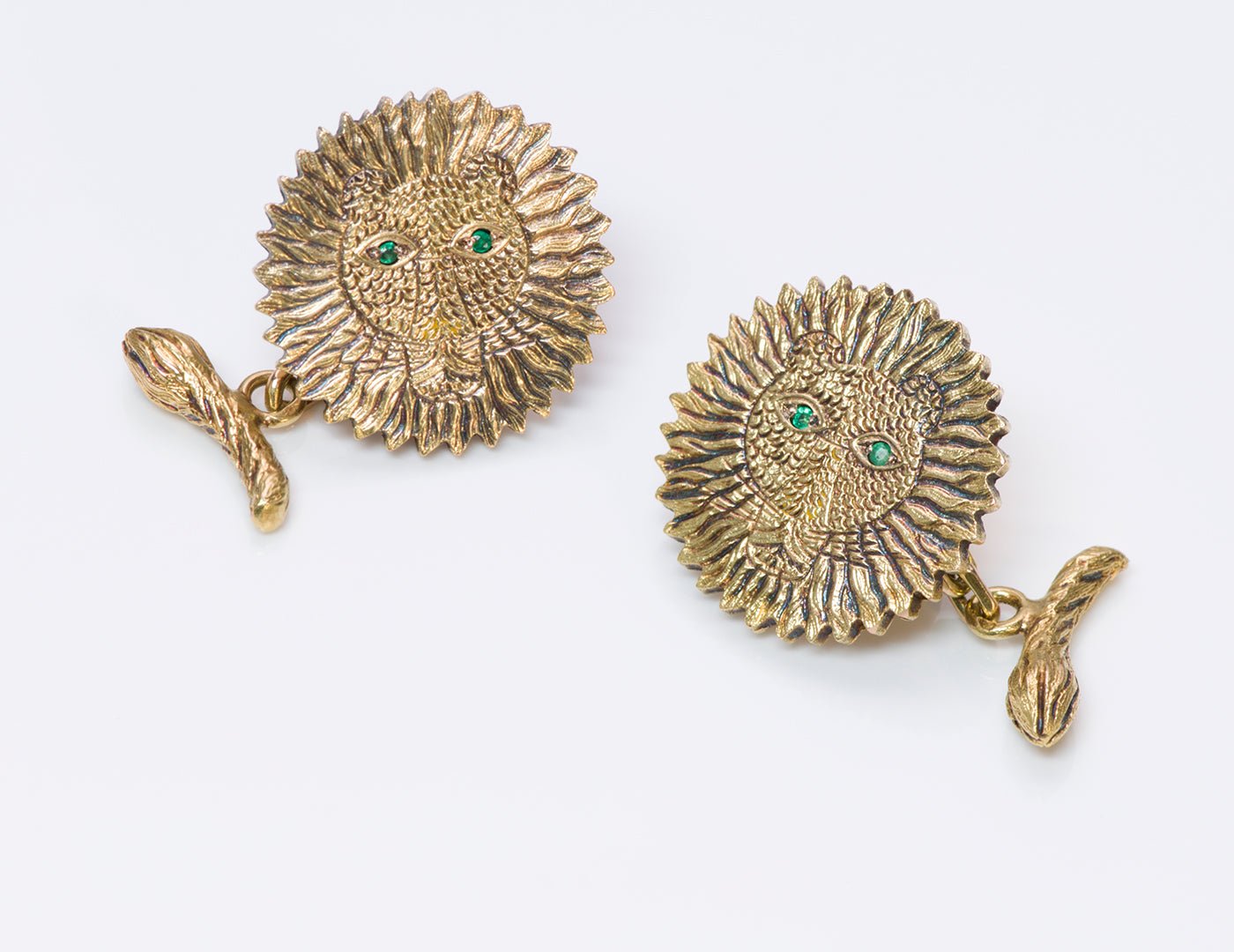 Henri Maik 18K Gold Emerald Lion Cufflinks