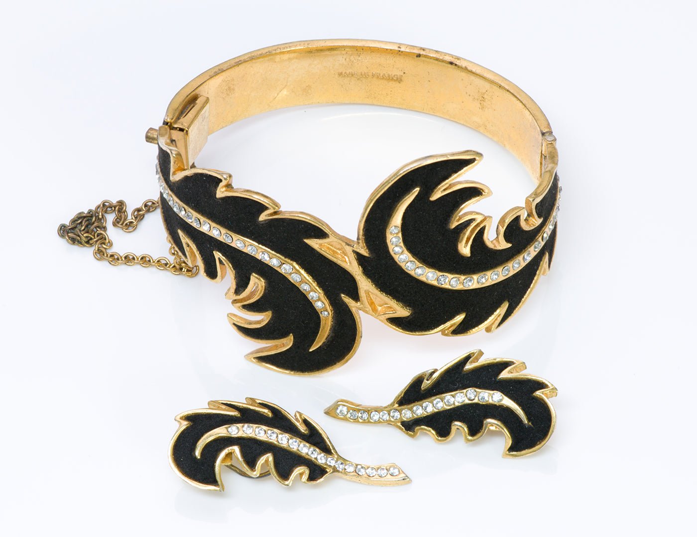 Henry a la Pensee 1940’s Suede Crystal Leaf Bracelet Earrings Set