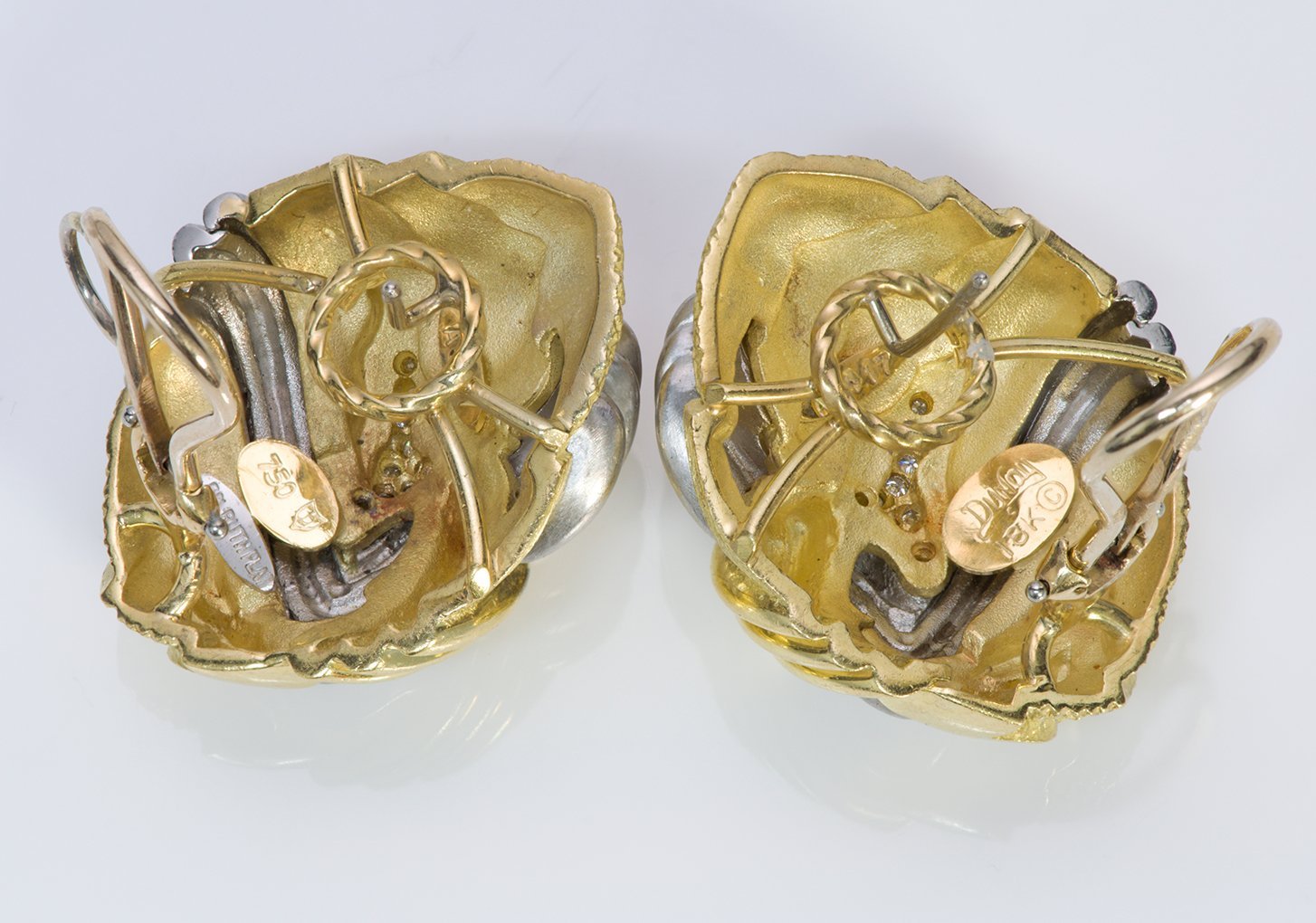 Henry Dunay 18K Gold Platinum Cinnabar Diamond Earrings
