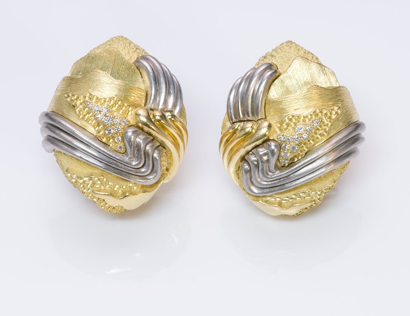 Henry Dunay 18K Gold Platinum Cinnabar Diamond Earrings