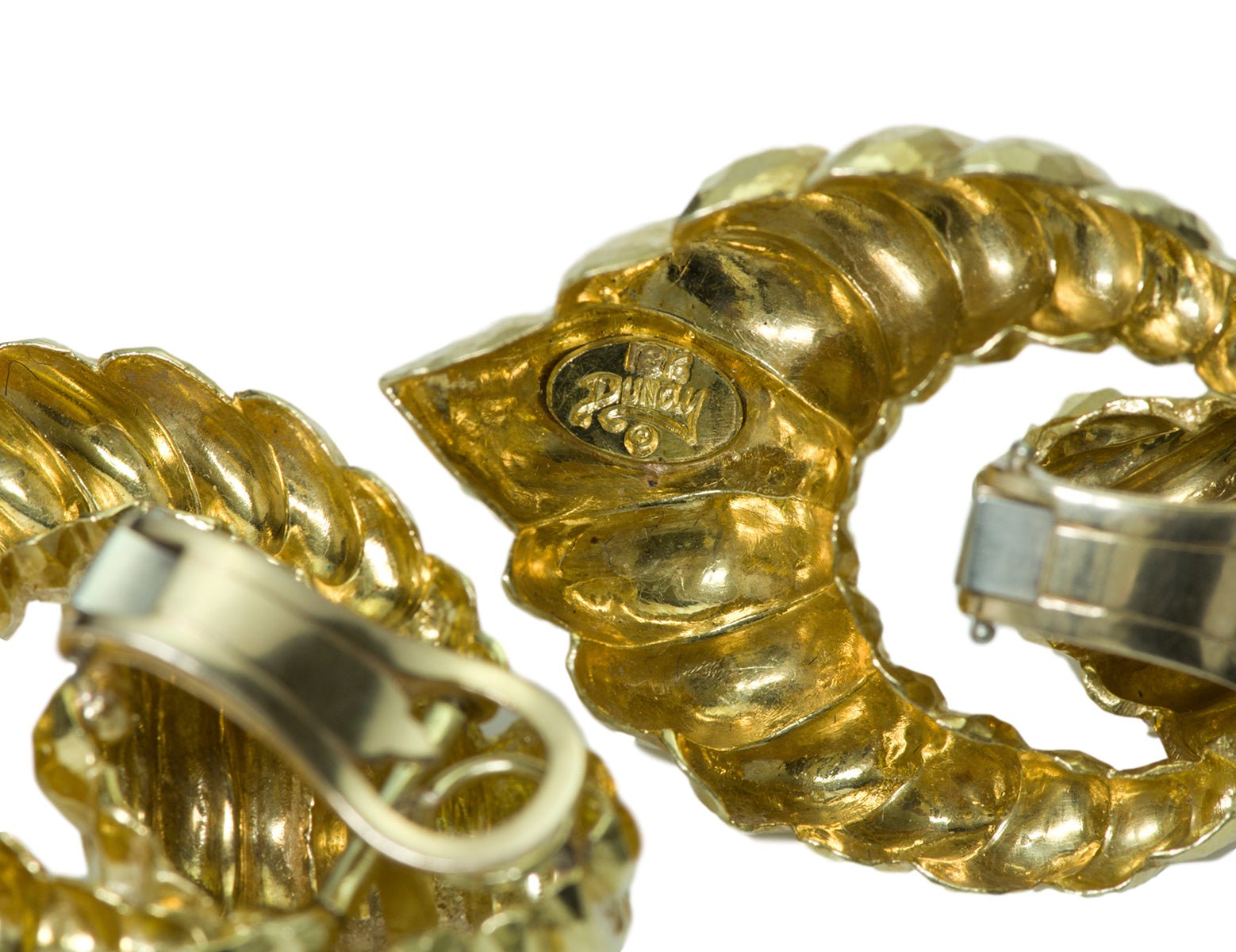 Henry Dunay 18K Hammered Gold Estate Door-Knocker Earrings