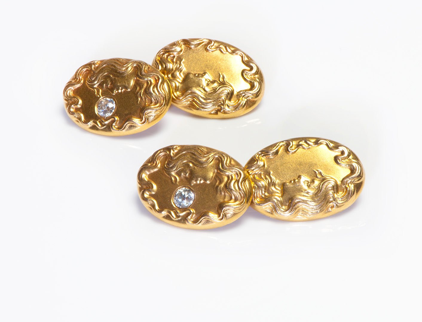 Henry Kohn Art Nouveau Gold Diamond Cufflinks