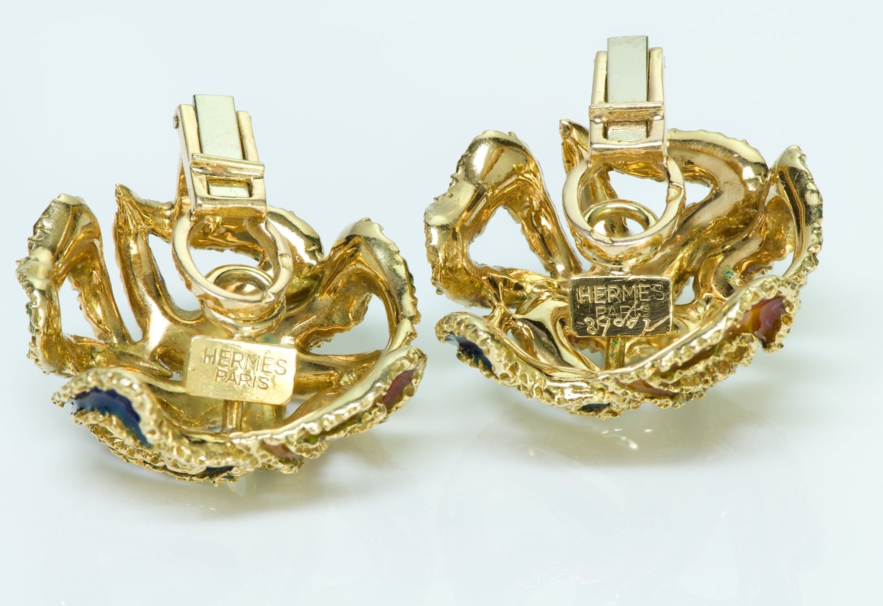 Hermès 18K Gold Enamel Heart Earrings