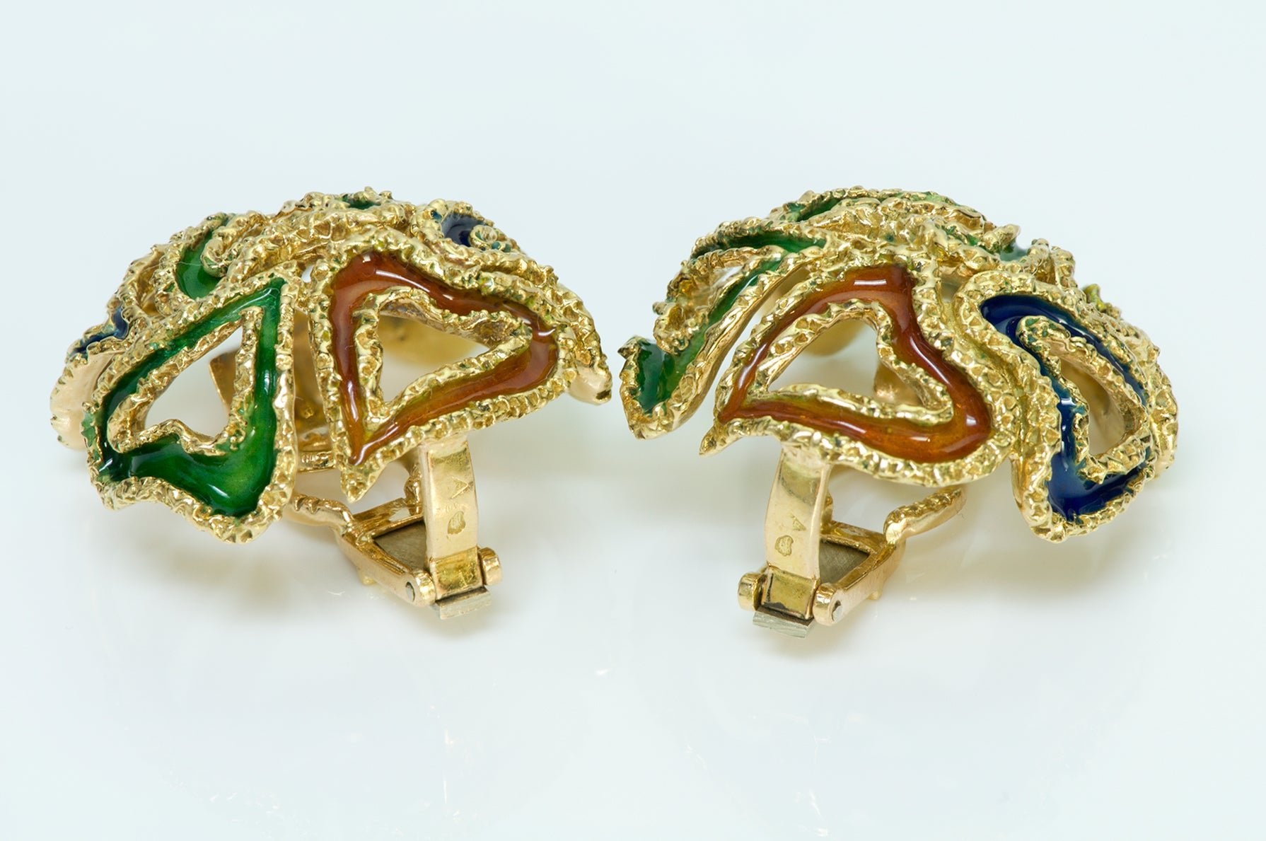Hermès 18K Gold Enamel Heart Earrings