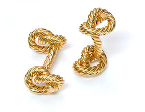 Hermès Georges L'Enfant 18K Yellow Gold Twisted Rope Knot Cufflinks