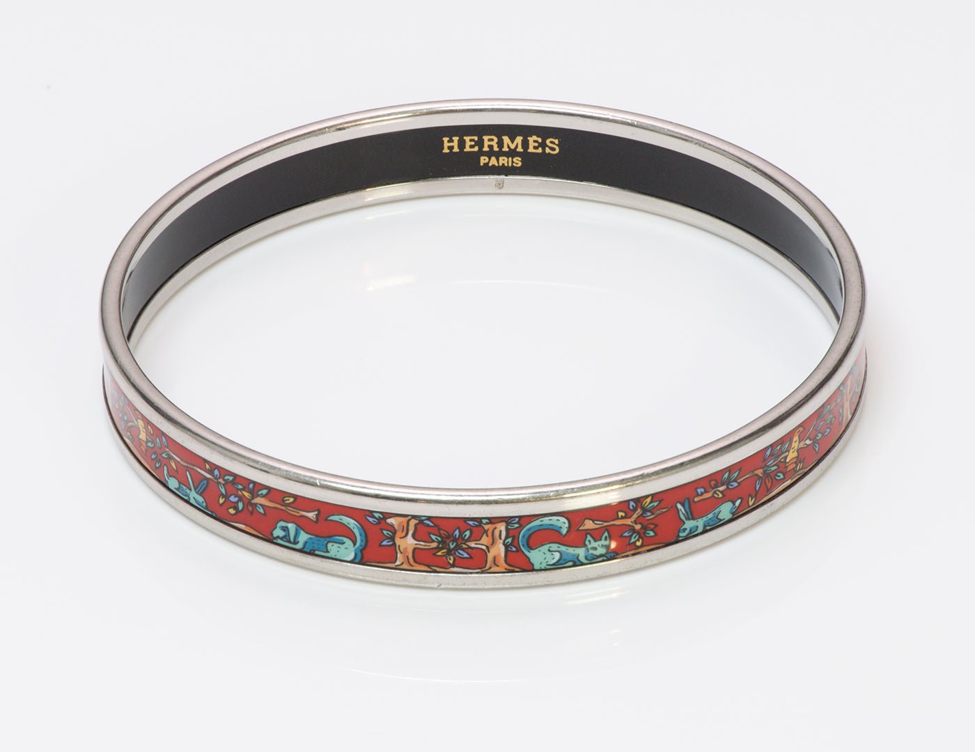 Hermes Alphabet Animaux Red Enamel Bangle Bracelet