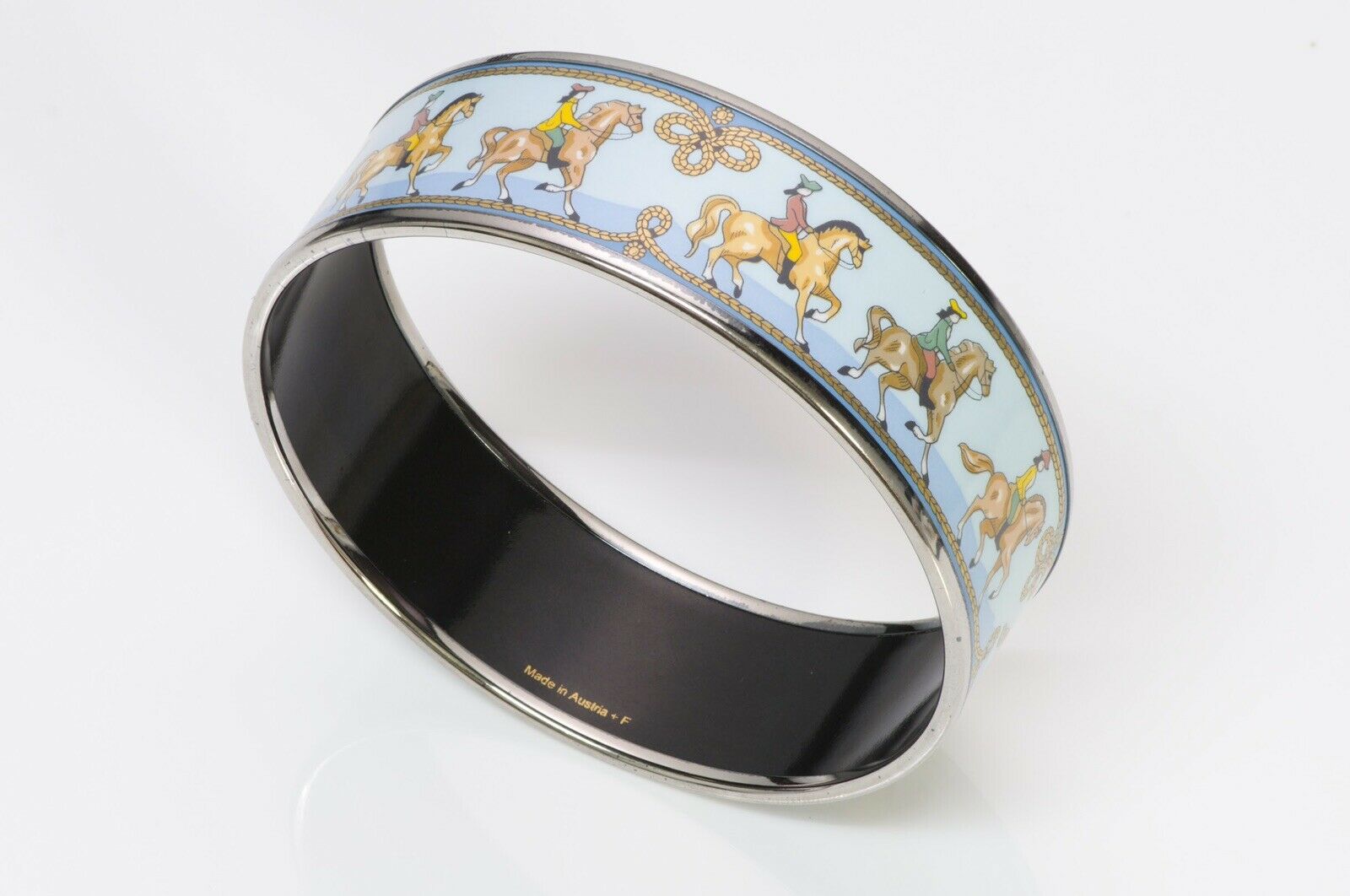 Hermes Blue Enamel Horse Equestrian Bangle Bracelet