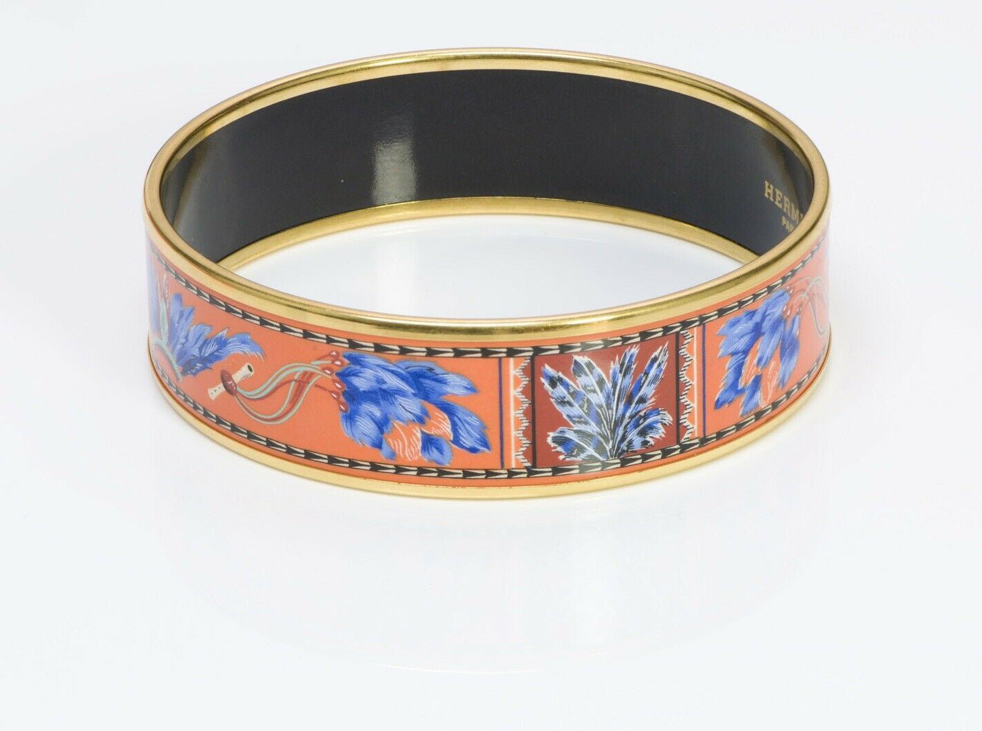 HERMES Brazil Wide Orange Blue Enamel Bangle Bracelet