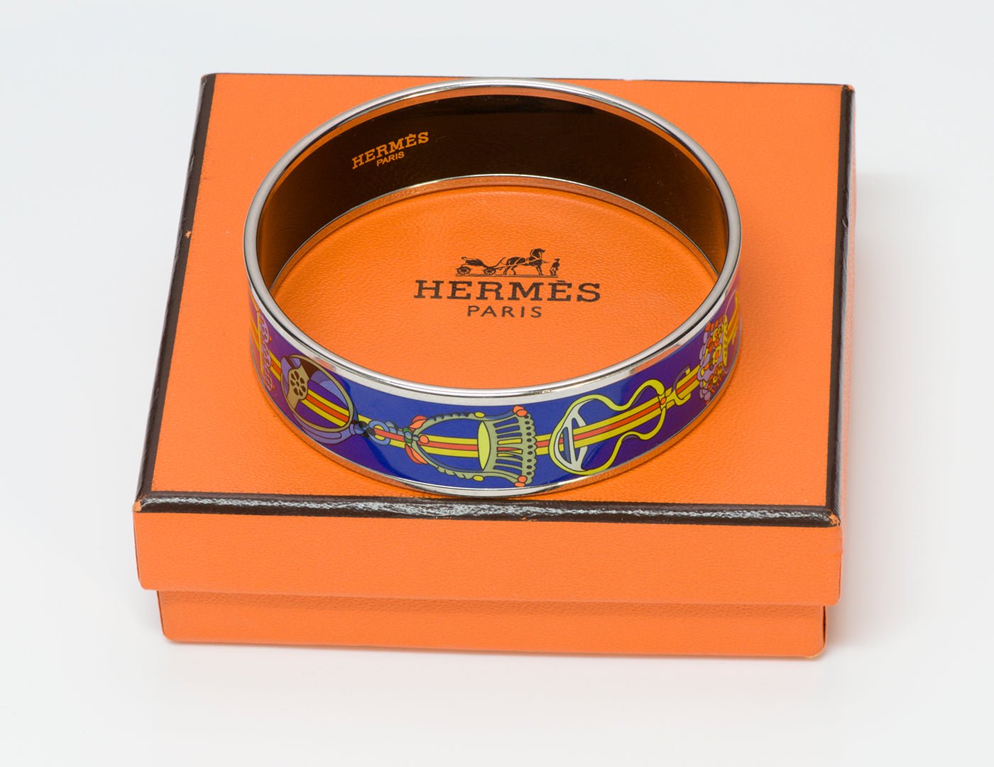 Hermes Chain Blue Enamel Bangle Bracelet
