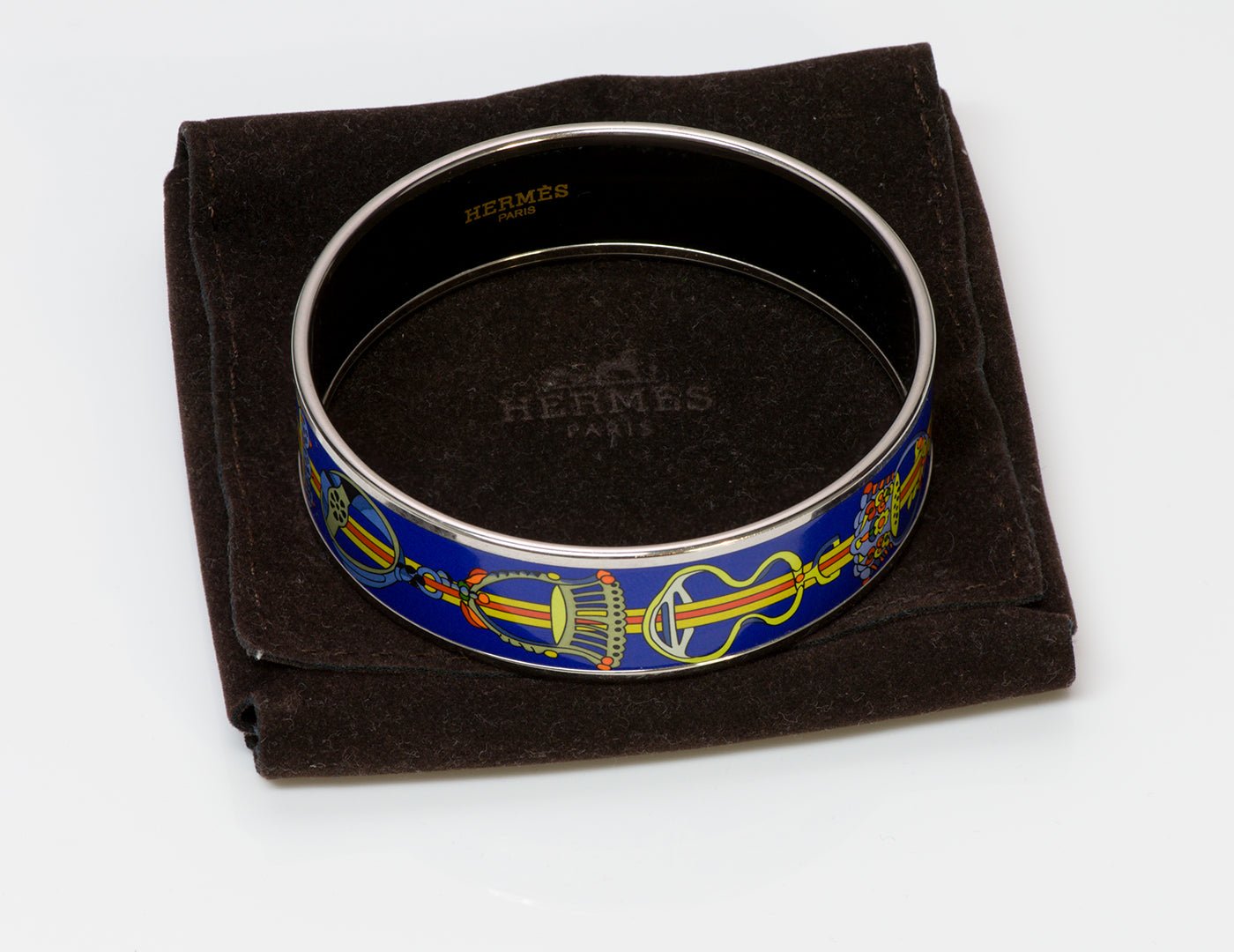 Hermes Chain Blue Enamel Bangle Bracelet
