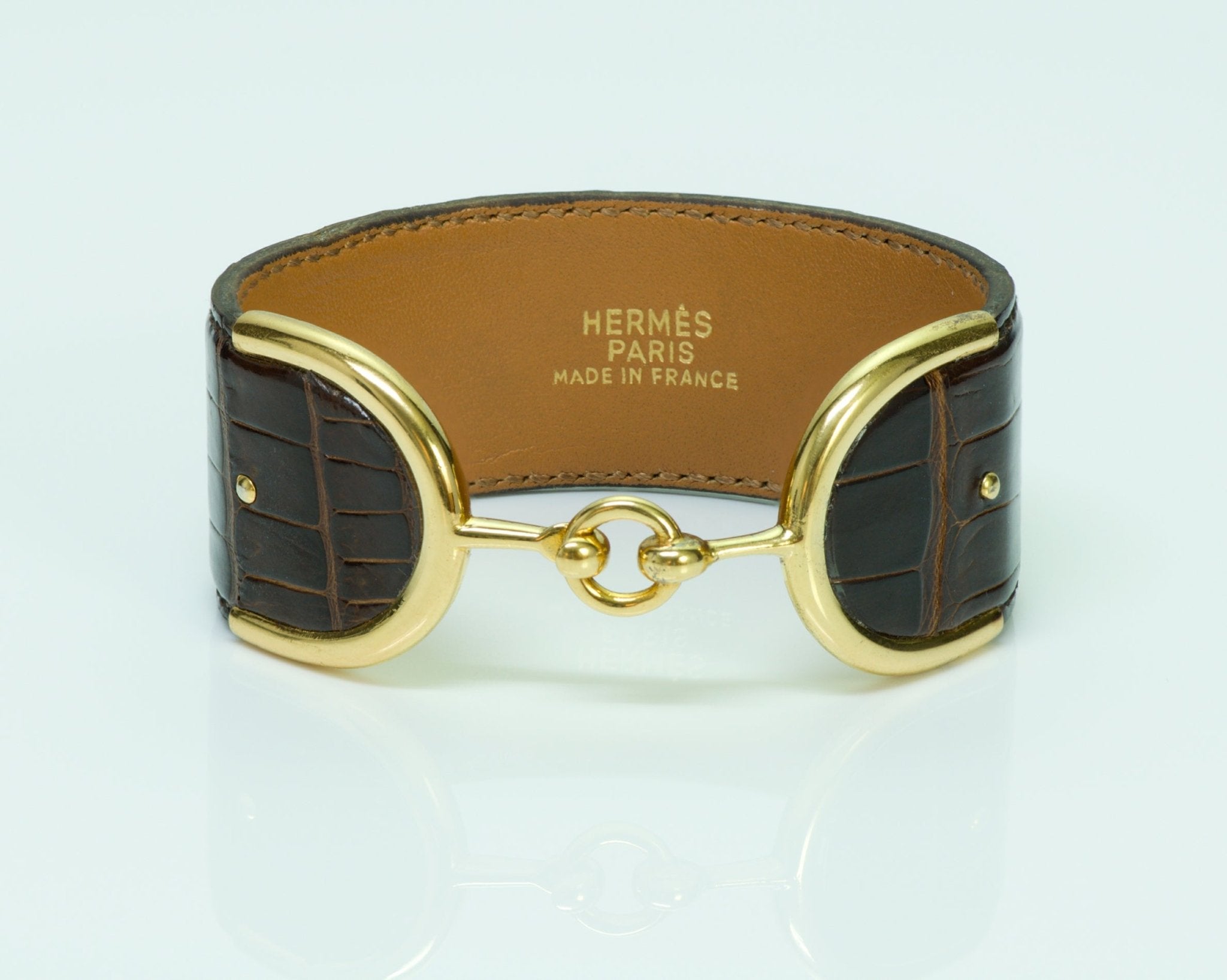 Hermès Deux Eperons Brown Crocodile Bracelet