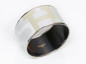 HERMES Extra Wide Multicolor Enamel Logo Bangle Bracelet