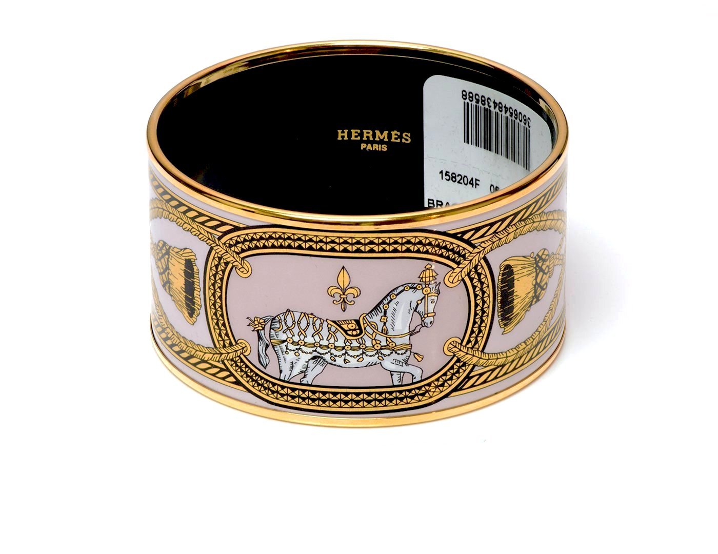 Hermès "Grand Apparat" Pink Enamel Horse Bangle Bracelet
