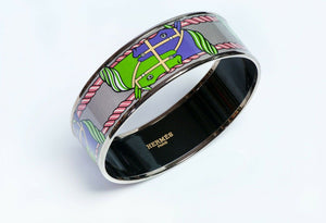 HERMES Green Purple Enamel Equestrian Bangle Bracelet