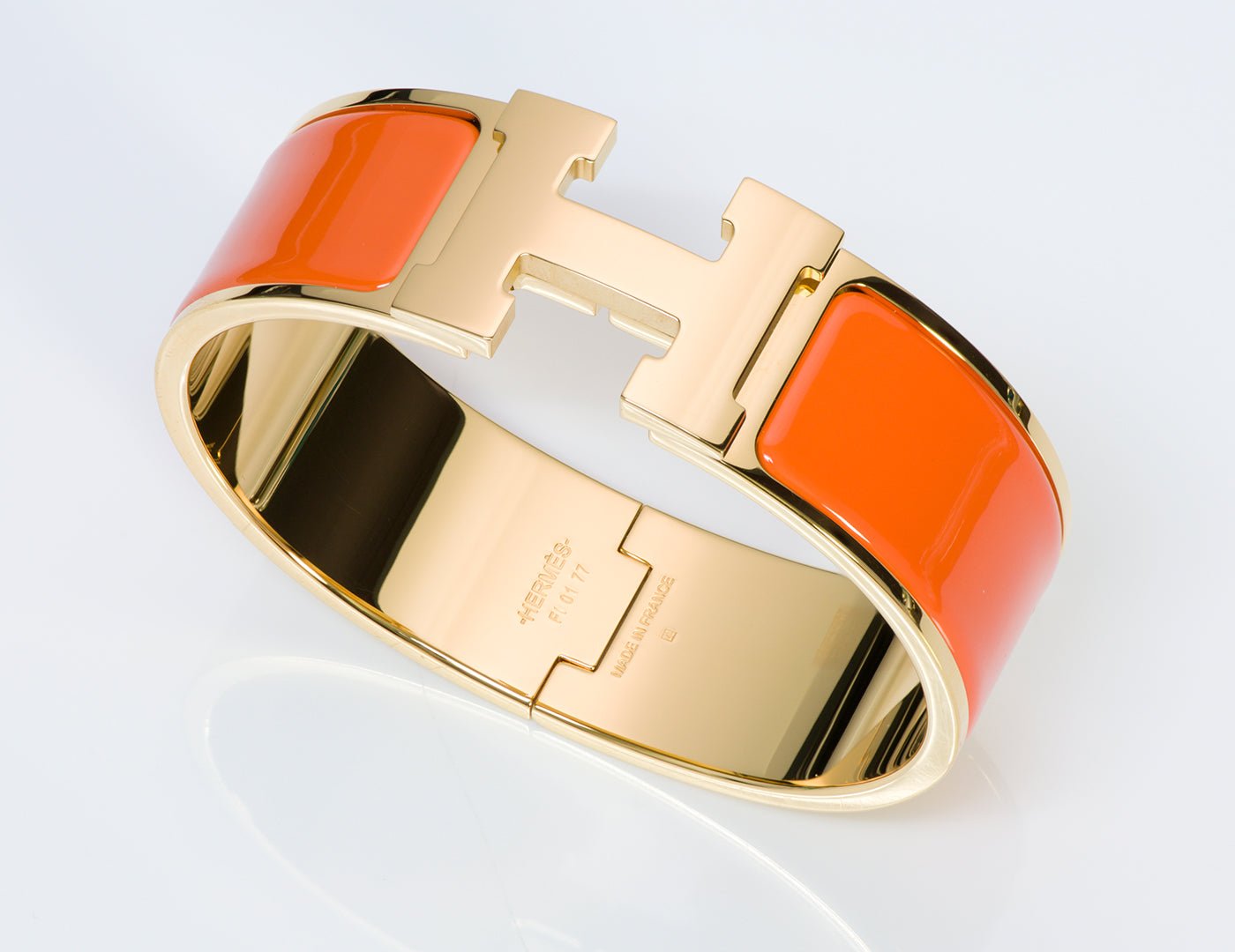 Hermes H Wide Orange Enamel Clic Clac Bangle Bracelet PM