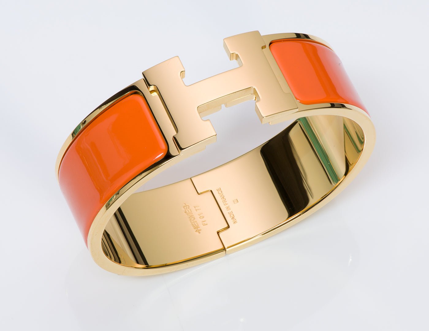 Hermes H Wide Orange Enamel Clic Clac Bangle Bracelet PM