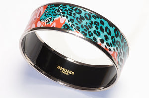 Hermes Jungle of Eden Rose Couture Palladium Plated Enamel Bangle Bracelet
