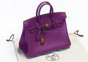 Hermes Paris Anemone Purple Leather Birkin 25 Bag