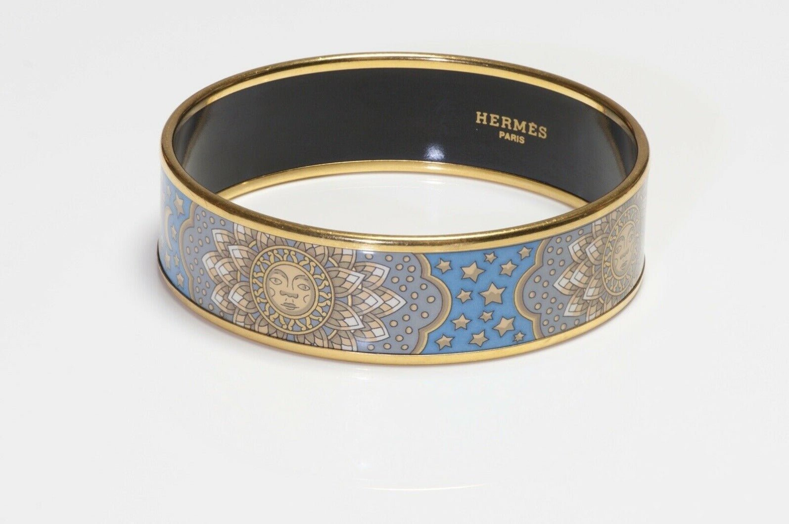 HERMES Paris “Carpe Diem” Sun Moon Blue Enamel Bangle Bracelet
