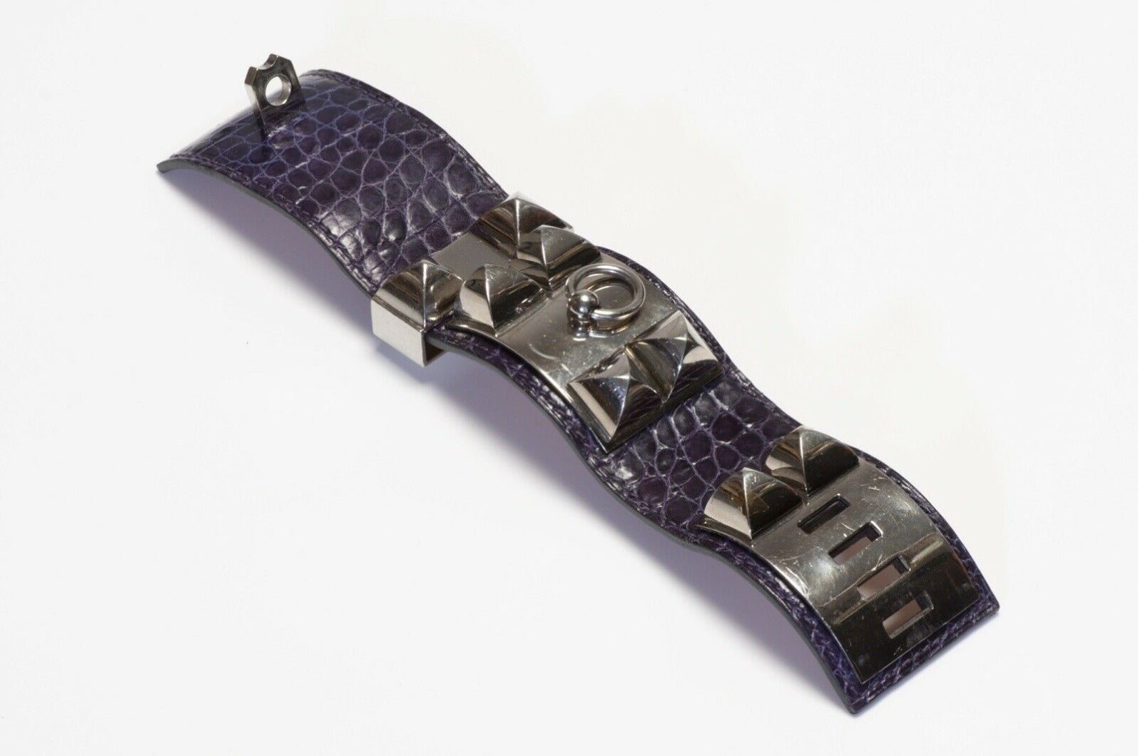 HERMES Paris Collier de Chien Purple Alligator Cuff Bracelet