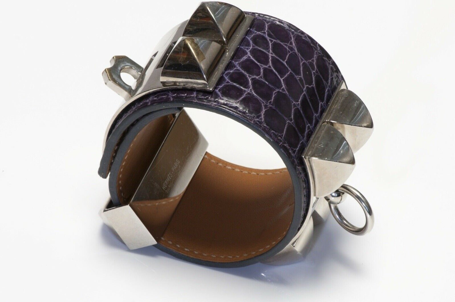 HERMES Paris Collier de Chien Purple Alligator Cuff Bracelet