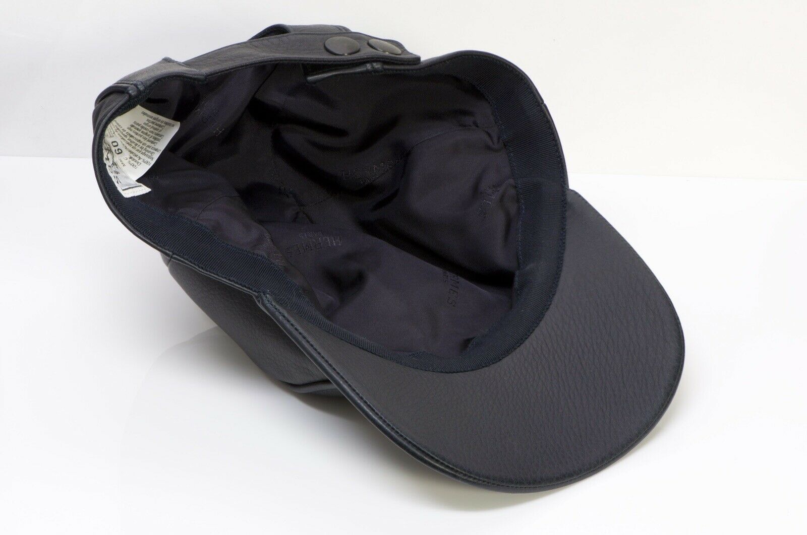 HERMES Paris Dark Navy Blue Leather Men’s Cap Hat