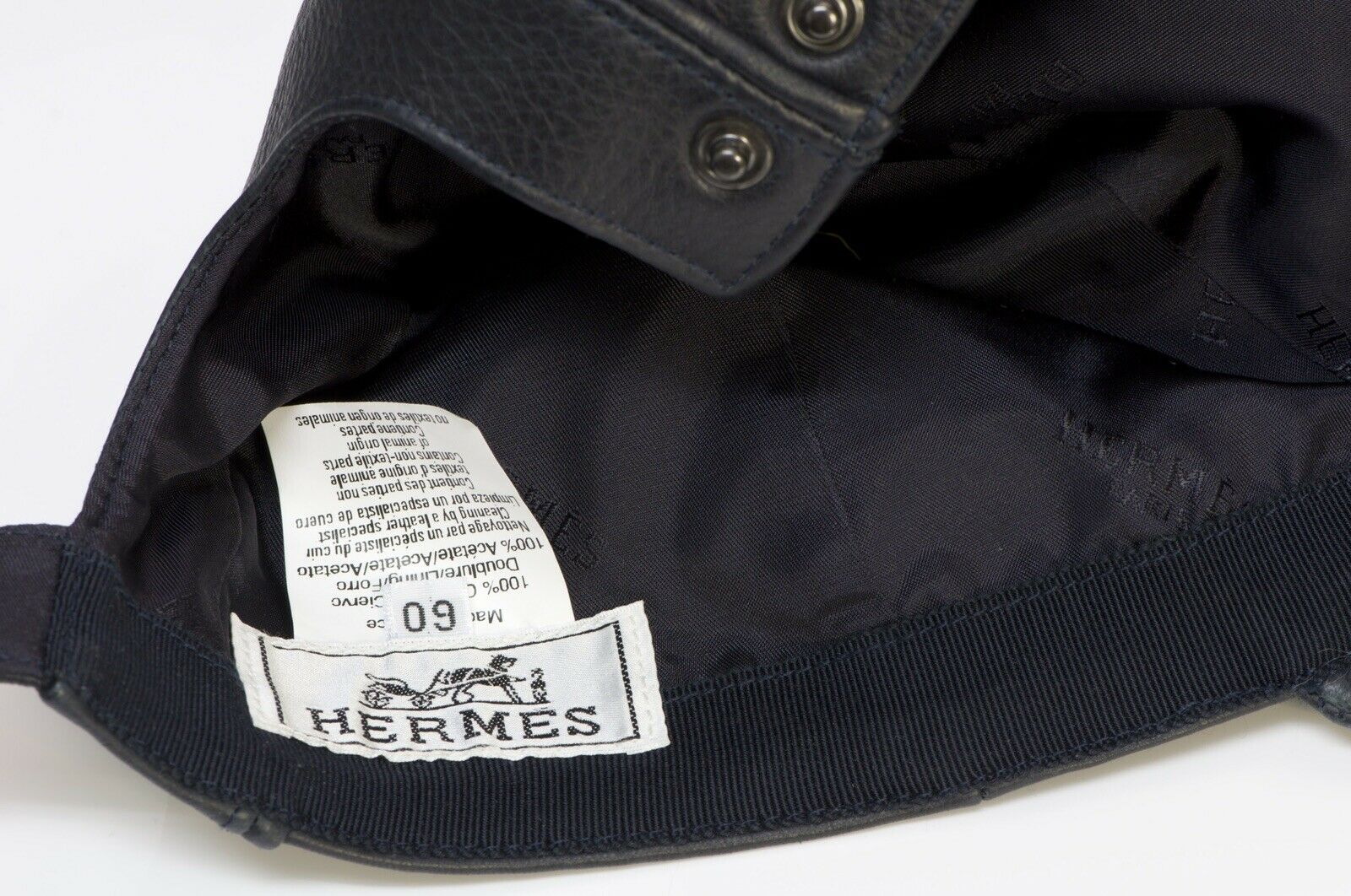 HERMES Paris Dark Navy Blue Leather Men’s Cap Hat