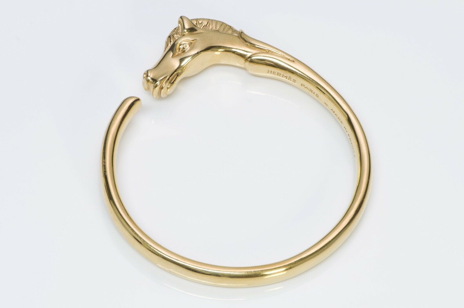 HERMES Paris Gold Plated Horse Head Bangle Bracelet