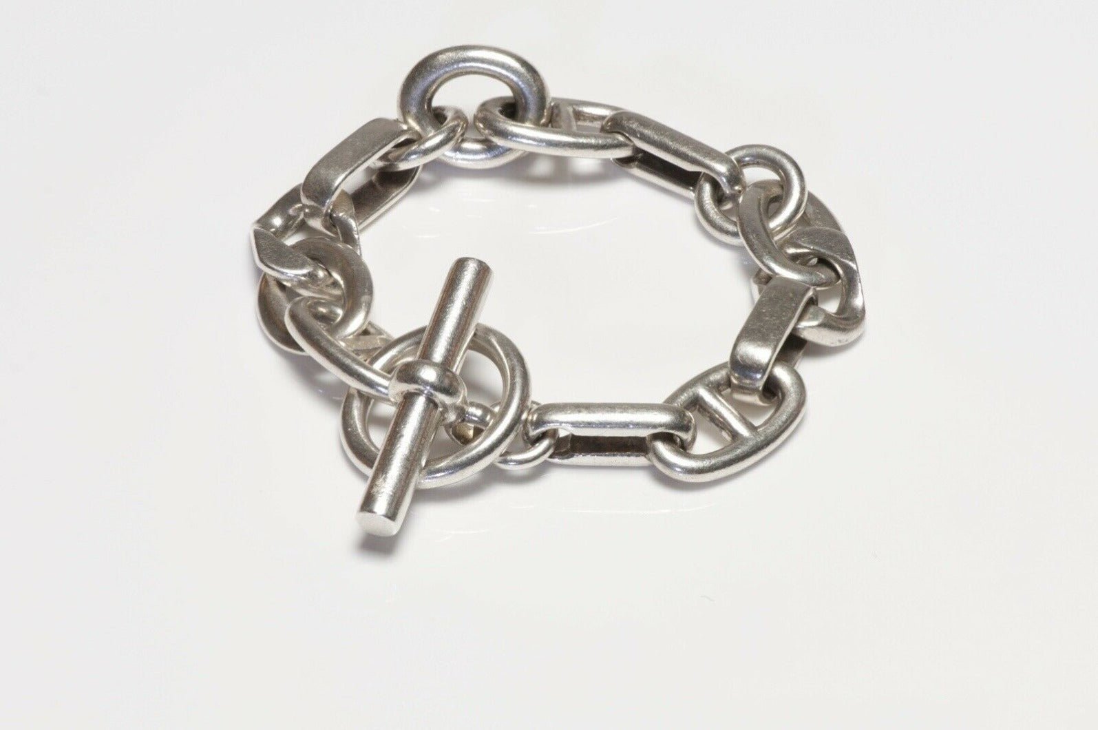 HERMES Paris Sterling Silver 3 Link Toggle Chain Bracelet Large Model
