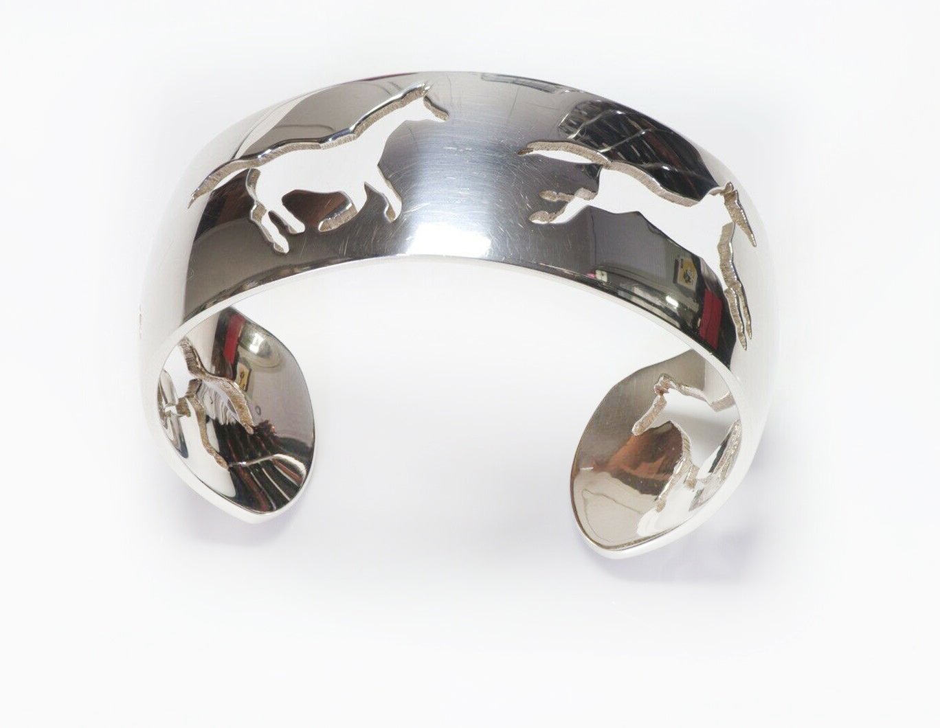 HERMES Paris Sterling Silver Equestrian Horse Cuff Bracelet