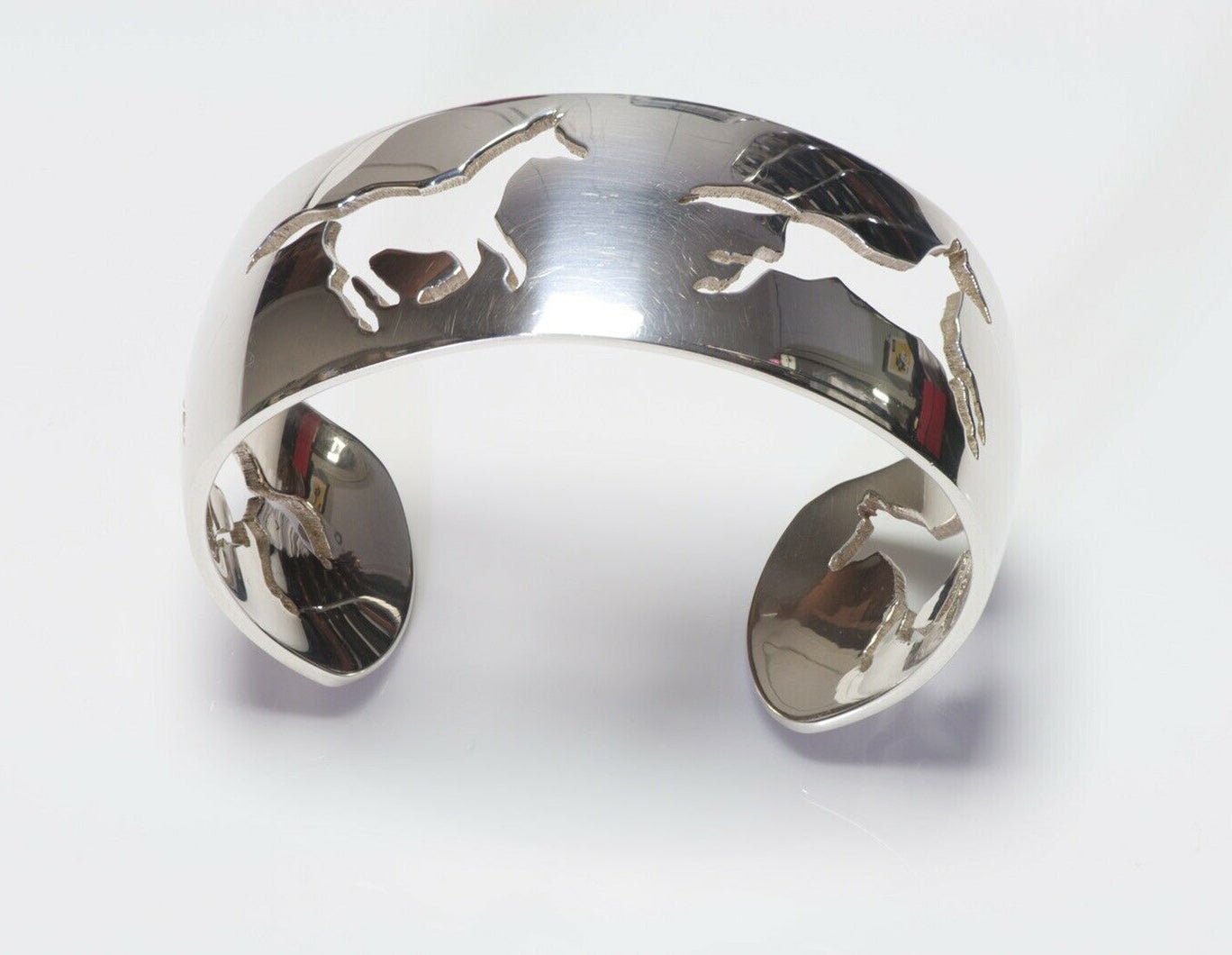 HERMES Paris Sterling Silver Equestrian Horse Cuff Bracelet