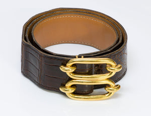 Hermès Paris Wide Brown Crocodile Chaine d’Ancre Belt