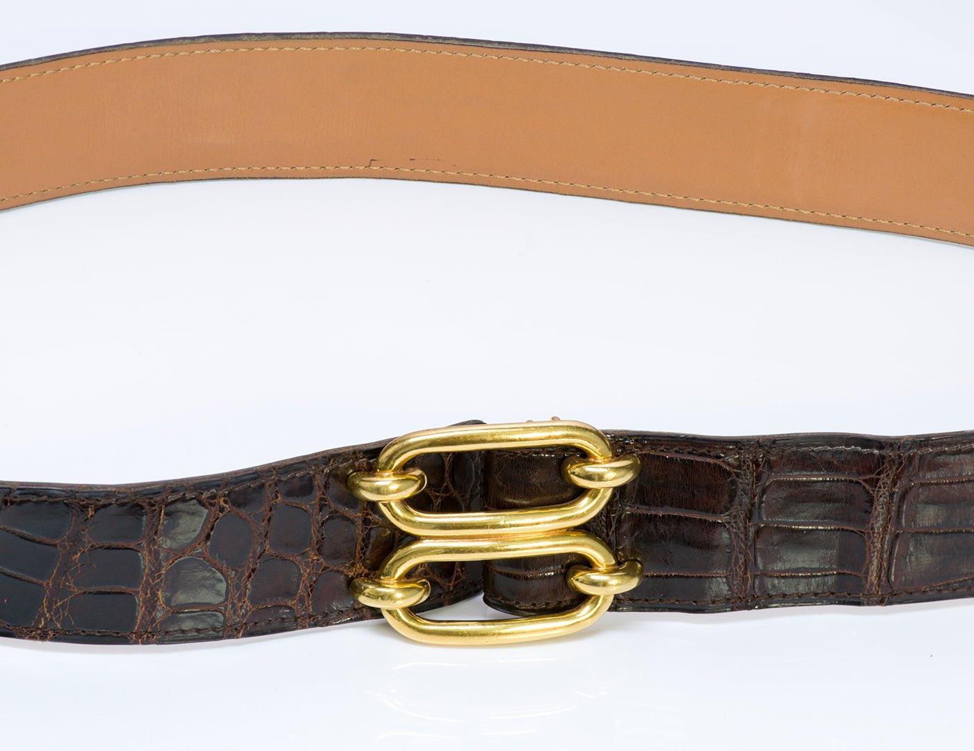 Hermès Paris Wide Brown Crocodile Chaine d’Ancre Belt